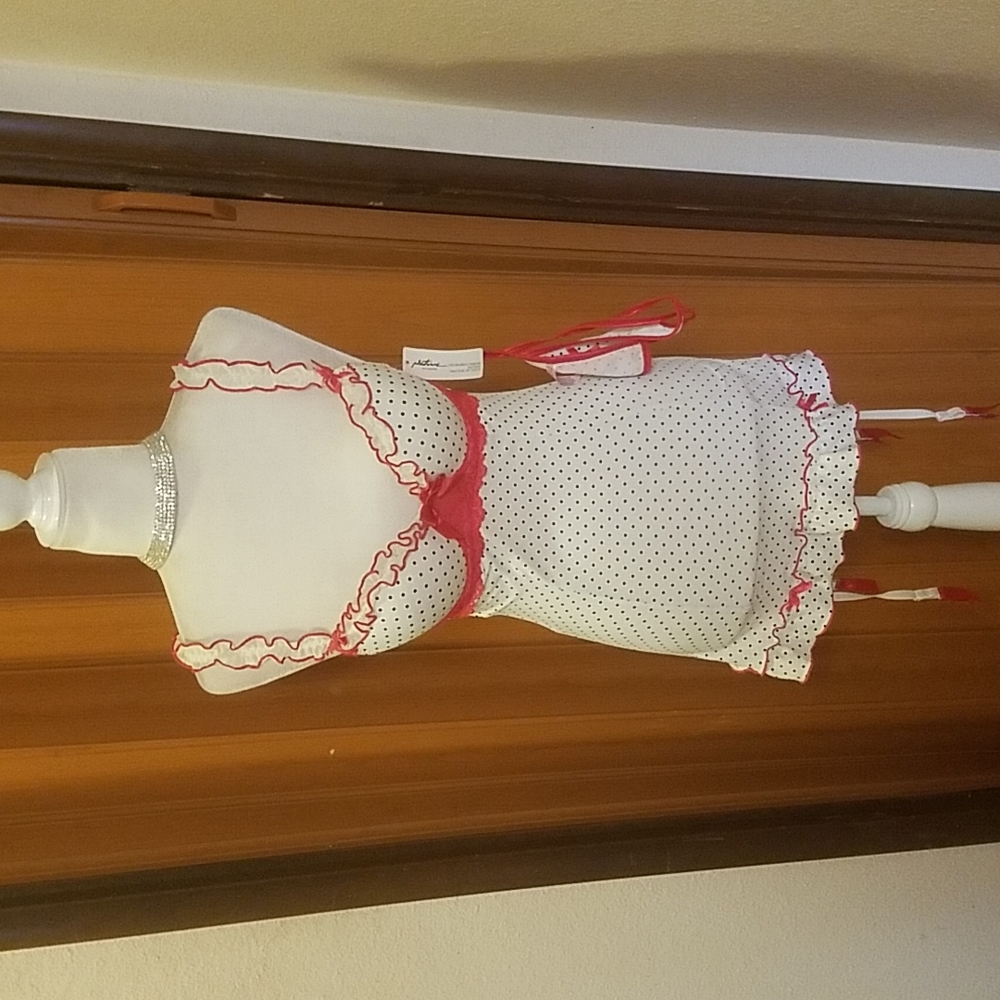 WHITE AND HOT PINK WITH BLACK POKA DOT BABY DOLL